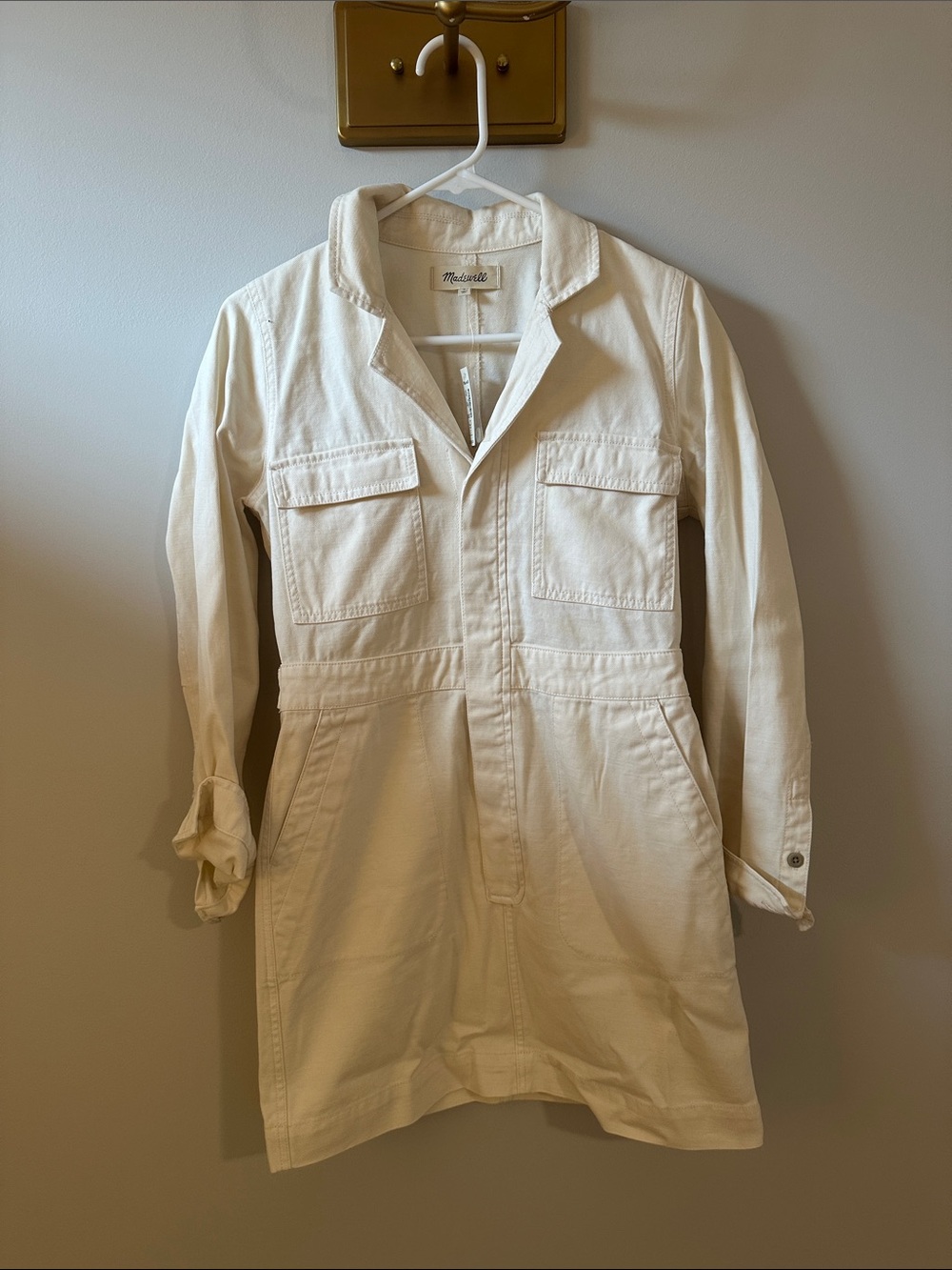 Madewell Cream Utility Jacket Dress with Patch Pockets